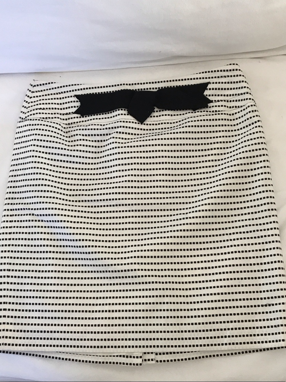LOFT Black and White Striped Pencil Skirt with Waist Bow